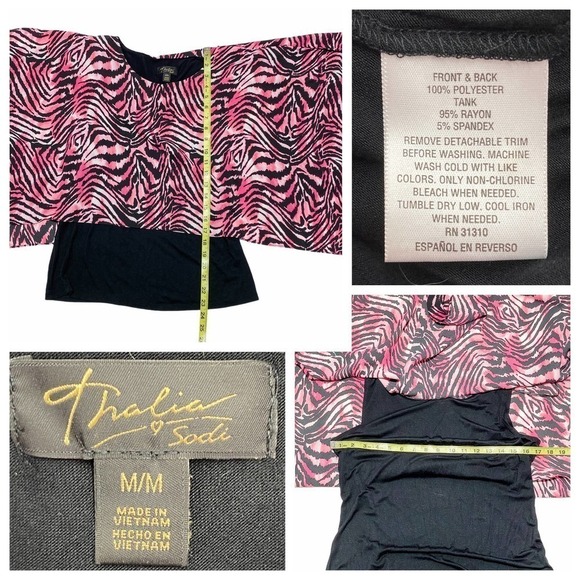 THALIA Sodi Flowy Layer Pink Zebra Poncho Blouse M - Picture 9 of 9